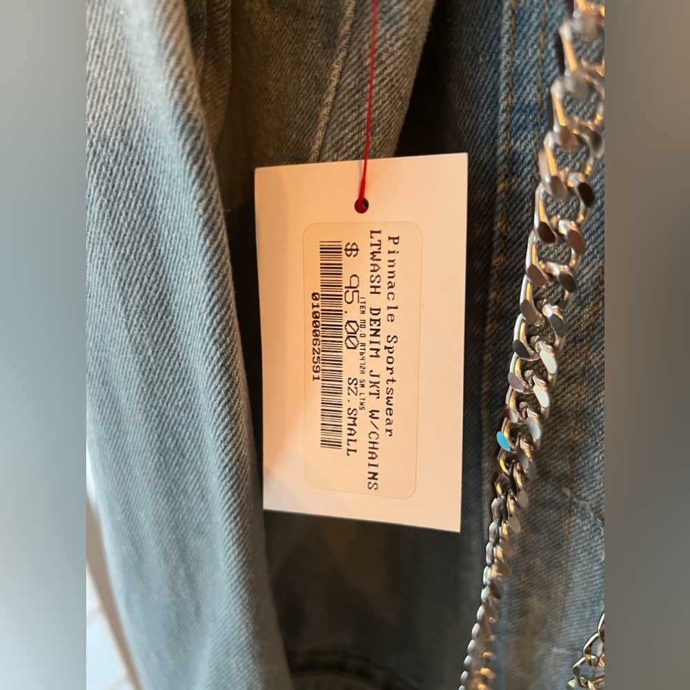 REHAB Pinnacle Sportswear Light Wash Denim Jacket with Chains Size: Small NWT - Picture 6 of 6